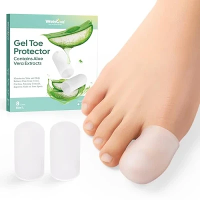 Immagine di Welnove Gel Toe Cap e Protector Copripunta in silicone Cuscini per dita dei piedi alleviare il dolore, unghie mancanti o incarnite, calli, vesciche (Large,Clear)