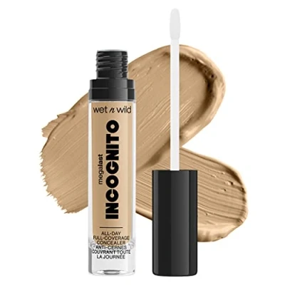 Immagine di wet n wild, Megalast Incognito Full Coverage Concealer, Correttore Riccamente Pigmentato, Modulabile da Medium to Full, Finito Opaco, Formula Nutritiva e Idratante, con Burro di Karitè, Honey