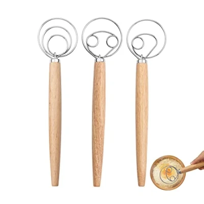 Immagine di CZAYEFNH 3 pezzi danesi Frusta per impasto, strumenti di miscelazione, Impasto da Pane, Impastatrice Danese con manico, in acciaio inox, manuale impastare pane e torte