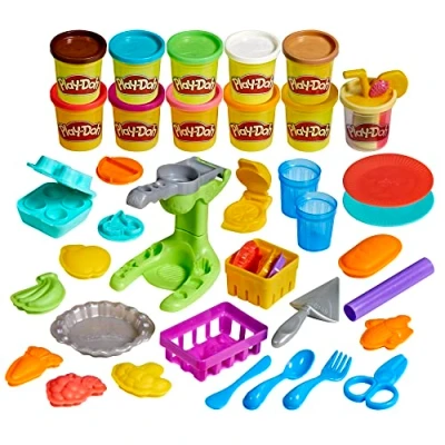 Immagine di Play Doh, Mercato Contadino, Playset con Cucina Giocattolo 28 Accessori di Cibo Finto e 11 Colori, tra Cui Un Vasetto a Tema Frullato (Esclusiva Amazon)