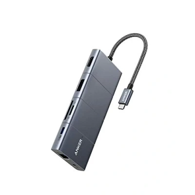 Immagine di Anker PowerExpand+ Adattatore USB C 11 in 1, con HDMI 4K a 60Hz e DP, 100W Power Delivery, 3 porte dati A, 1 Gbps Ethernet, audio 3,5 mm, lettore di schede memoria microSD SD