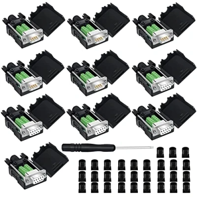 Immagine di YIOVVOM DB9 Breakout Connector, RS232 D SUB adattatore seriale maschio e femmina porta 9 pin bianco a terminale connettore modulo di segnale con custodia set 10