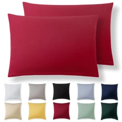 Immagine di Alreya Set di 2 Federe in 100% jersey cotone con chiusura lampo 50 x 70 cm Rosso Federa Cuscino, Copricuscino Divano, super morbida 50x70