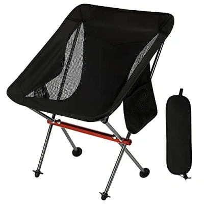 Immagine di SHALLWE Sedia da campeggio portatile ultraleggera, struttura in alluminio aeronautico, sedie pieghevoli compatte, capacità 136 kg, con piedini larghi e borsa portaoggetti, adatta per campeggio,