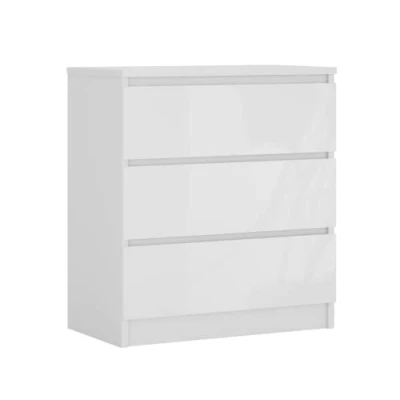 Immagine di 3E 3xE living.com Cassettiera con 3 cassetti 70 cm, Colore: Bianco opaco/Bianco lucido, L: P: 39 A: 79 cm