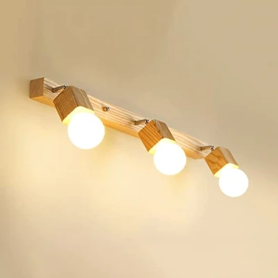 Immagine di Jadssox Lampada Frontale a Specchio Regolabile in Legno Moderna per Trucco Apparecchio di Illuminazione, luci girevoli da Bagno Bagno, Cornice Applique Parete