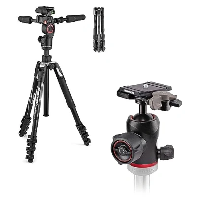 Immagine di Manfrotto Befree 3 Way Live Advanced Kit Video da Viaggio, Alluminio con Testa Fluida per Camcorder e Camere Compatte Foto a Sfera 494, Accessori Fotografici Content Creator