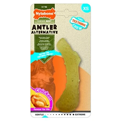 Immagine di Nylabone Masticabile per la dentizione dei Cuccioli Puppy Teething Chew, Alternativa alle Corna, Gusto Pollo, Cani di Taglia Molto Piccola/Cuccioli (Fino a 7 kg), Mascelle Delicate/dentizione