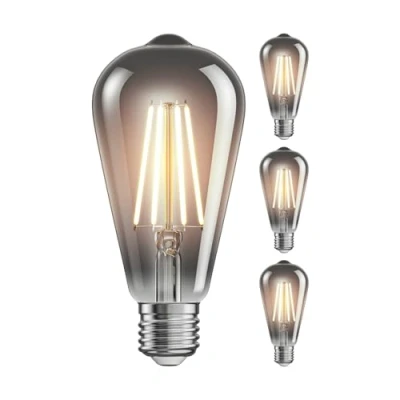 Immagine di ledscom.de 4 pezzi E27 Lampadina LED, ST64, bianco extra caldo (1800 K), 7,6 W, 240lm, vetro fumé