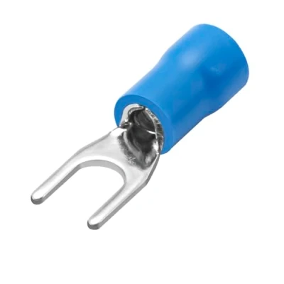 Immagine di Heschen Terminale a crimpare elettrico per connettore filo isolato forcella, SV2 4, Dimensione borchia #8, 1,5 2,5 mm² (16 14 AWG), blu, confezione da 100