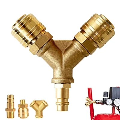 Immagine di Distributore di Aria, Compressa in ottone, Raccordo Aria Compressa, NW 7.2 1/4 Pollici 2 Vie con Due Connettori Filettati, Connettore Frizione Ottone