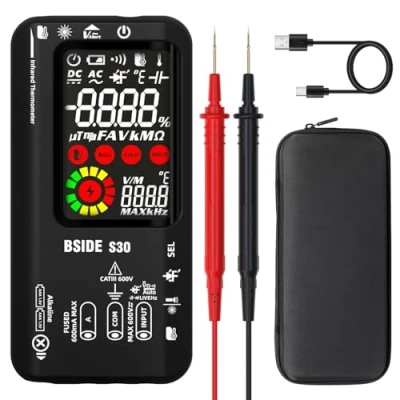 Immagine di BSIDE Multimetro Digitale Intelligente a Doppia Alimentazione Tester Elettricista con Termometro IR 9999 Conteggi Diodi Luci LED Capacità Voltmetro Amperometro per Automotive Elettronica