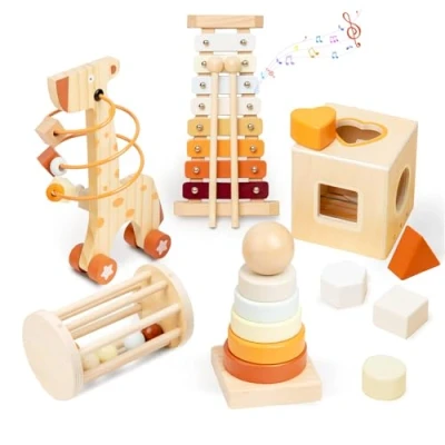 Immagine di Smartwo Giochi Montessori 1 Anno, Educativi in Legno per Bambini con Torre Impilabile e Xilofono, Materiale Montessori, Regalo 2 3 Anni, Activity Set 5