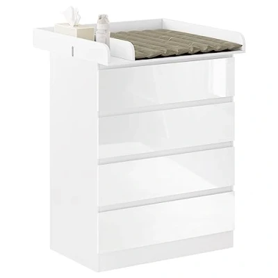 Immagine di WOLTU Mobile Fasciatoio per Bambini, Cassettiera con 4 Cassetti, Cassettone Ripiano Rimovibile, in Legno MDF e Truciolare, Bianco + Evidenzia bianco, 80x75x109,2cm