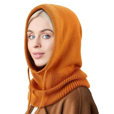 Immagine di DRESHOW Cappelli Invernali per le Donna Balaclava Knit Beanie Skull Cap con Coulisse Caldo Cappuccio Sciarpa Cappello
