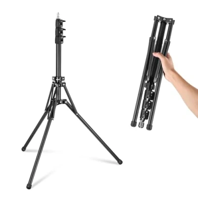 Immagine di NEEWER Stativo Luce con Gambe Reversibili 180, 178cm Treppiede da Viaggio Portatile, Vite 1/4&quot; e Perno 5/8&quot; per Fotografia in Interni ed Esterni Speedlite Strobo Ring Light Softbox, ST178B, Nero