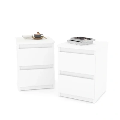 Immagine di MRBLS Set di 2 comodini moderni con cassetti, in legno, per la camera da letto (bianco opaco), 32,5 x 43 30 cm (larghezza altezza profondità)