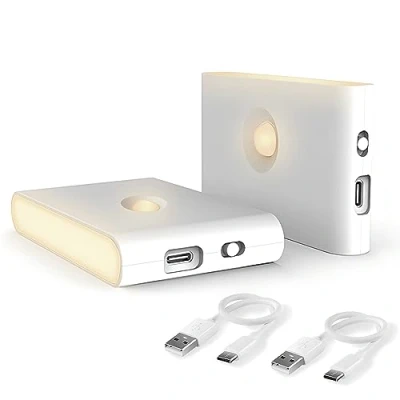 Immagine di Puhui luce notturna a LED con sensore di movimento, ricaricabile, USB, per bambini, 3 modalità (auto/on/off), 2700 K, bianca calda, camera da letto, scale, bagno, armadio, corridoio [2