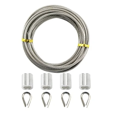 Immagine di UOOOM 5 Metri Cavo in Acciaio Inox, Diametro 3 mm (Compreso 0,5 Il Rivestimento PVC), Kit con 4X M3 304 ditale Inossidabile e Alluminio Manicotti