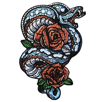 Immagine di Fiore e serpente patch ricamato distintivo rose applique toppa termoadesiva