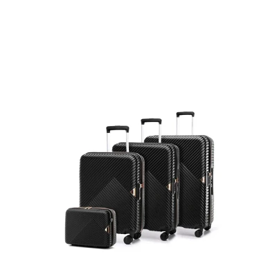 Immagine di WITTCHEN Valigia da viaggio Bagaglio a mano cabina rigida in Policarbonato con 4 ruote girevoli Serratura combinazione Maniglia telescopica GL Style Line Set di valigie Nero