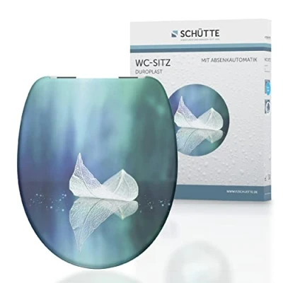Immagine di Schütte Sedile Duroplast Fallen Leaf con abbassamento Automatico, Adatto per Tutti i Comuni WC Portata Massima di 150 kg, Motivo Foglia, 82153