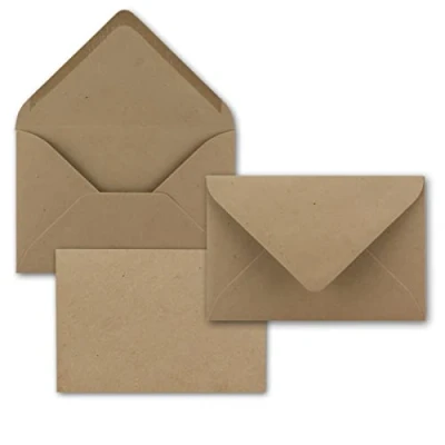 Immagine di Buste in carta kraft, marrone, 75 pezzi, formato DIN B6, 125 x 185 mm, 120 grammi al m², più grandi di per biglietti pieghevoli spessi, incollaggio a umido, ideali Natale e inviti