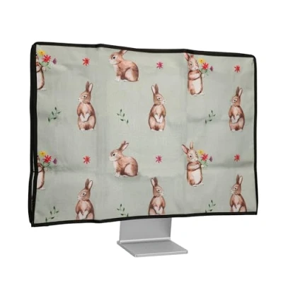 Immagine di kwmobile Custodia Monitor Compatibile con 27 28&quot; Copri Schermo PC Copertura Antipolvere in Lino Conigli e Fiori