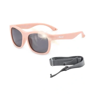 Immagine di Maesy Occhiali da sole per Bambini Luca 1 3 anni Flessibili Cinturino elastico regolabile Protezione polarizzata UV400 e bambine Quadrato (Rosa chiaro)