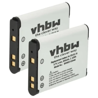 Immagine di vhbw 2x batteria compatibile con Nikon CoolPix S100, S2500, S2550, S2600, A100, S2700, A300 fotocamera digitale DSLR (600mAh, 3,7V, Li Ion)