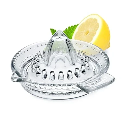 Immagine di KADAX Citrus press realizzato in vetro di calcio sodio, pressa al limone manuale con uscita, succo, spremiagrumi, arancione, lime (trasparente)