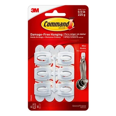 Immagine di Command Mini Hooks W/Adhesive 1&quot;X.5&quot; 6/Pkg White, 17006