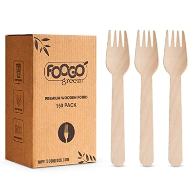 Immagine di FOOGO Green 150 Set di Posate Monouso in Legno, Cucchiai, Forchette, Coltelli, 16cm, Biodegradabile, Ecologiche, Ideali per Matrimoni, Picnic, Feste