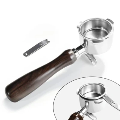 Immagine di portafiltro da 51 mm, doppio beccuccio, per Delonghi EC680/EC685 con filtro ausiliario, macchina espresso Dedica in legno e 2 tazze acciaio inox