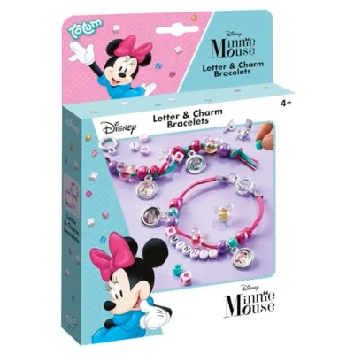 Immagine di Totum Minnie Mouse Braccialetti fai da te Set di gioielli con perline colorate, ciondoli a forma lettera MINNIE, per creare due splendidi braccialetti, regalo ragazze dai 4 anni