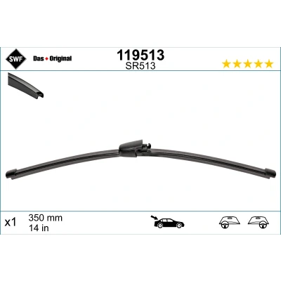 Immagine di Spazzola tergi Swf Visioflex Rear 119513 350mm posteriore Senza telaio BMW: 5 Touring, 1 Hatchback, X5, VOLVO: XC70 II Station Wagon, XC60 II, V70 3