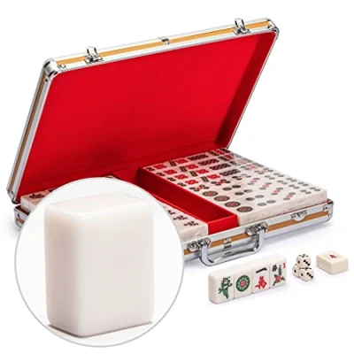 Immagine di Yellow Mountain Imports, Set Mahjong cinese formato Champion con custodia in alluminio, 146 tessere Solo per gioco regole cinesi