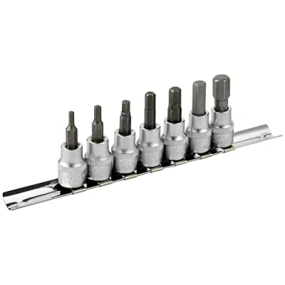 Immagine di DAKCOS Set di punte per bussole da 10mm（3/8&quot;）,7 pezzi manicotto esagonali metriche 3 mm 10 mm,bit S2 in acciaio legato e bussola d&#039;acciaio al cromo vanadio
