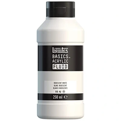 Immagine di LIQUITEX 8870438 Basics Fluid, pitura acrilica di consistenza fluida, asciugatura rapida, resistente alla luce, impermeabile, a base d&#039;acqua, flacone da 250 ml, Bianco Cangiante