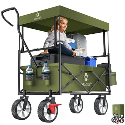 Immagine di KESSER® carrello pieghevole con tetto, per attrezzi, 2 tasche a rete e una tasca esterna, freno anteriore, pieghevole, pneumatici in gomma piena, portata fino 100 kg