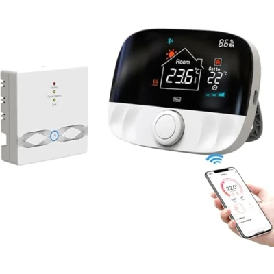 Immagine di Tuya Termostato senza fili WiFi collegato a caldaia gas programmabile per riscaldamento dell&#039;acqua e gas, compatibile con Alexa Google