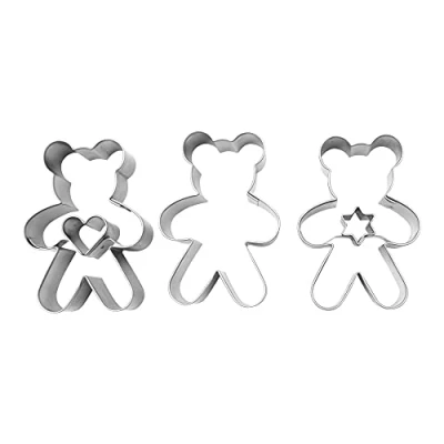 Immagine di BekkiB 7797 Set di 3 stampi per biscotti con orsacchiotto parte interna in cuore e stella Linzer Cookies