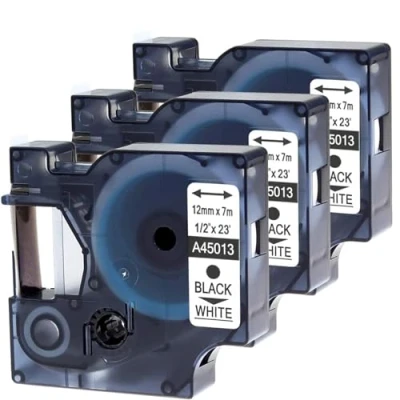 Immagine di Nastro per Etichette Wonfoucs Compatibile con Dymo D1 12mm x 7m 45013 S0720530 Nero su Bianco Label Tape Cassette LabelManager 160 210D 260P 280 300 350 400 260P, confezione da 3