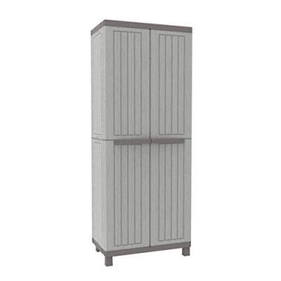 Immagine di Terry, C Wood 3680, Armadio da Esterno Interno a 2 Ante Effetto Legno, Divisorio Verticale e 3 Ripiani Interni. Materiale: Plastica, Dimensioni: 68x39x170 cm