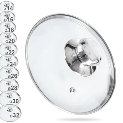 Immagine di orion group coperchio in vetro con anello acciaio inox per pentola e padella, diametro (14 cm), 14, 16, 18, 20, 22, 24, 26, 28, 30, 32 cm, resistente al calore a 200 C, universale