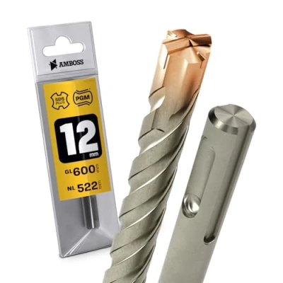 Immagine di Punte per trapano a percussione SDS Plus, 4 pezzi, diametro 12,0 mm x 522 mm, AMBOSS Tools Crusher HM Punta calcestruzzo in metallo duro professionale pietra