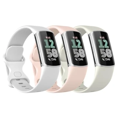 Immagine di Astorgos 3 Pezzi Cinturino Compatibile con Fitbit Charge 6/Fitbit 5 per Donna Uomo, Cinturini di Ricambio in Morbido TPE, Rosa Sabbia/Bianco Luna/Bianco