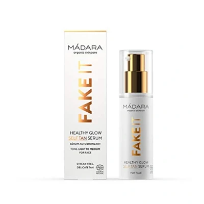Immagine di MÁDARA Organic Skincare FAKE IT Healthy Glow Serum, 30ml, Con Olio di Semi Lampone, Burro Karitè, Acido Ialuronico Multimolecolare e Vitamina E, Vegan, Certificato Ecocert