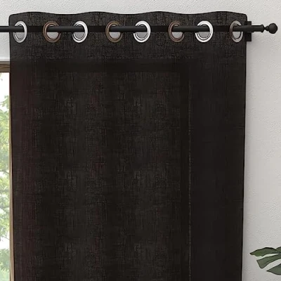 Immagine di Soleil d&#039;ocre Panama Tenda con occhielli, in puro cotone, Nero, 135 x 250 cm
