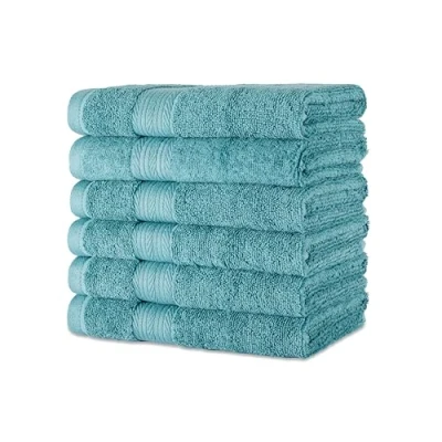 Immagine di Amazon Basics Asciugamano per le mani in cotone biologico, resistenti allo sbiadimento, Confezione da 6, 41 x 66 cm, verde acqua